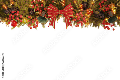 3D Illustration , Christmas border with fir branches background