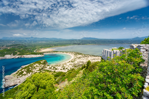Fototapeta Naklejka Na Ścianę i Meble -  Voidokilia beach, Greece. View from Navarino fortress