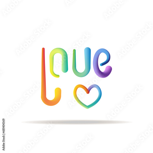 Love - typography quote , 3d rainbow colored. Vector illustration for Happy Pride Day and LGBTQ Community support.