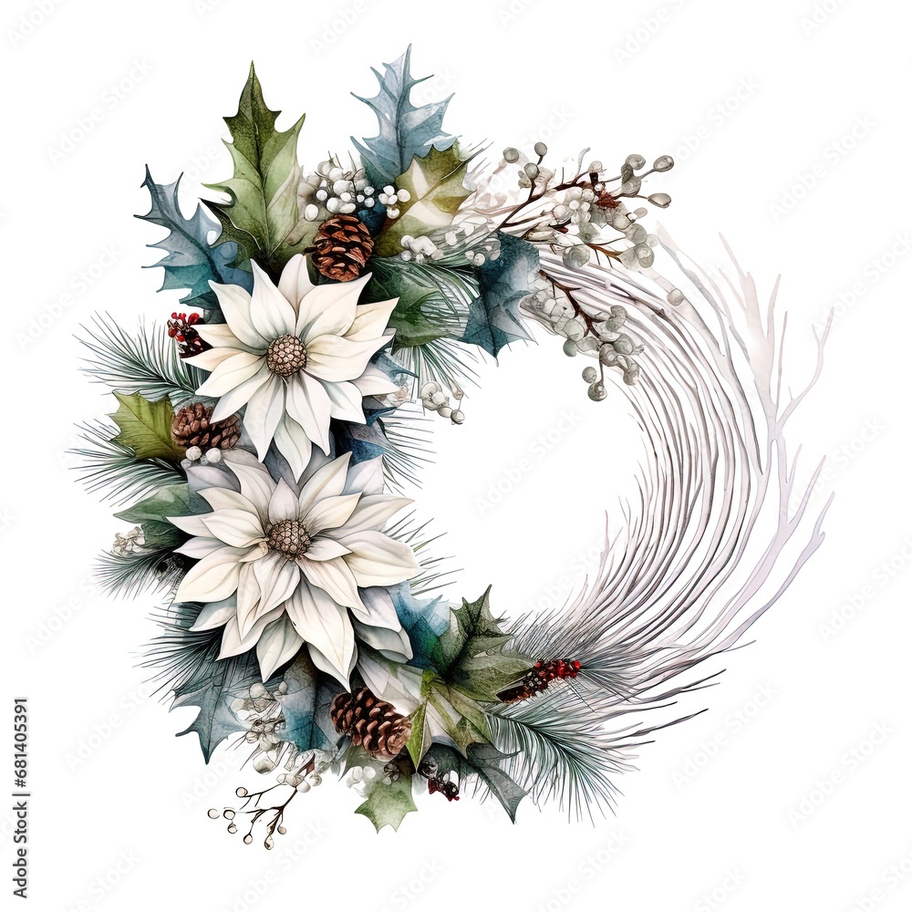 Christmas wreath, isolated on white. Christmas, New Year background, Banner, Decorations,
