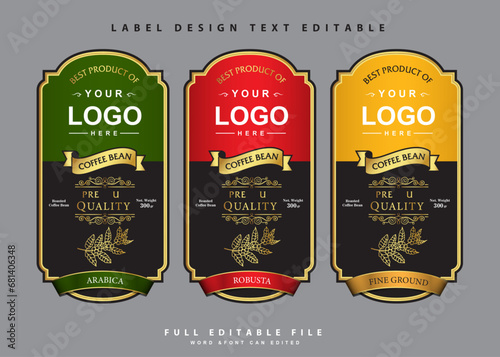 Coffee label design, design template editable text. Editable text label coffee design. Vector illustration	