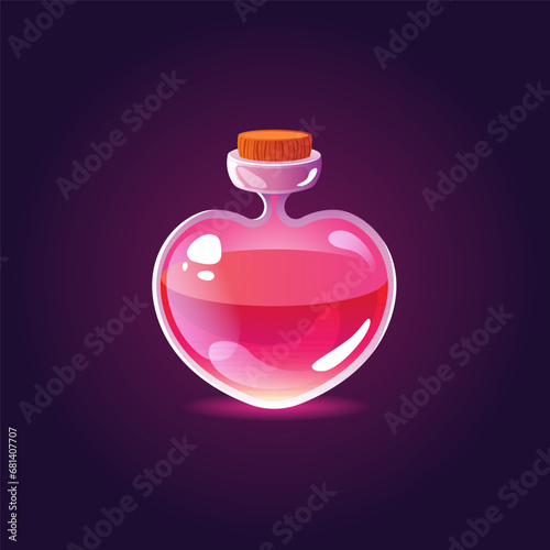 pink heart-shaped bottle with liquid, potion