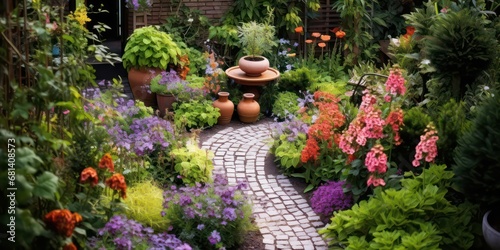 There are gardens layered or compartmentalized design within a larger garden space.