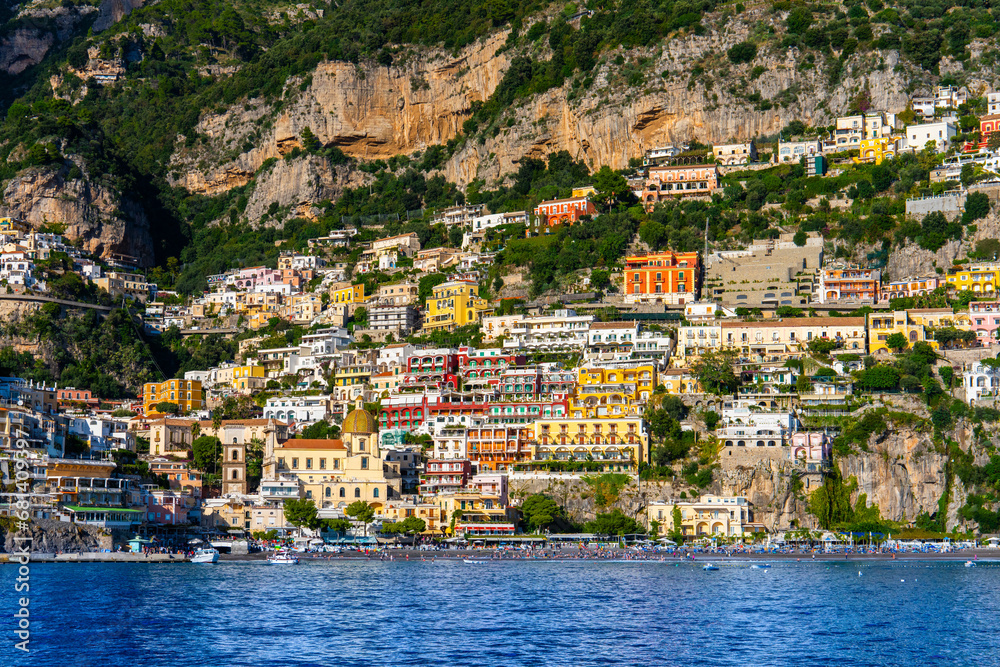 Postiano Italy, 29 october 2023 - Part The town Positano on the Amalfi coast seen from a distance