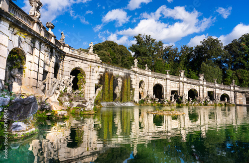 Caserta, Italy, 6 november 2023 - Fountain of Aeolus (Fontana di Eolo) at the gardens of the Royal Palace of Caserta