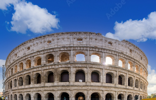 Rome, Italy, 8 november 2023 - Full view of the famous Roman Colosseum in Rome
