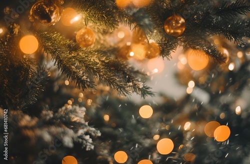 Festive Christmas background with Christmas tree and free space.