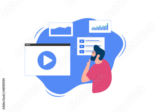 Personalized Video Marketing - related video and media ads based on viewer interests, likes and bookmarks. Personalized video content strategy. Vector illustration isolated on white background