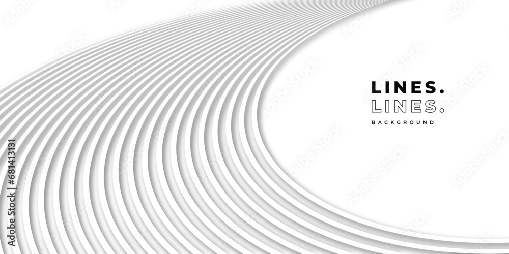 Obraz premium Curve lines abstract pattern with shadow. White stripes seamless pattern background template copy space. Fluid and dynamic elegant line backdrop. Suitable for poster, banner, magazine, or catalog.