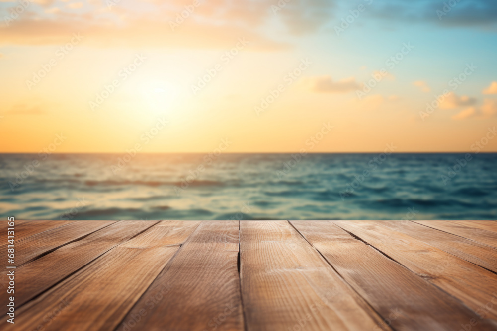 Wood table top or terrace with wooden planks on blue sea water view, summer sky background Wood table top or terrace with wooden planks on blue sea water view, summer sky background