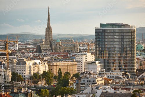 Vienna city center cityscape and St. Stephans gothic cathedral. Austria © h368k742