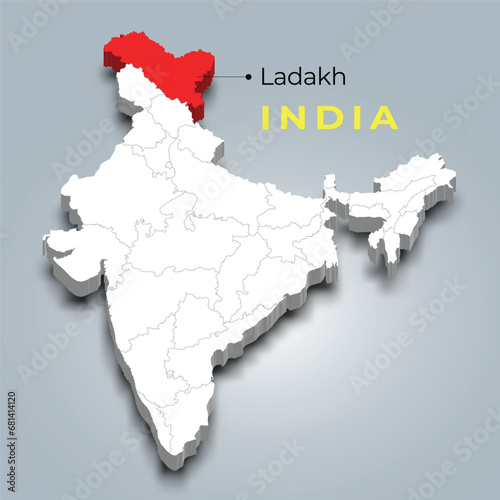 Ladakh map location in Indian 3d isometric map. Ladakh map vector illustration