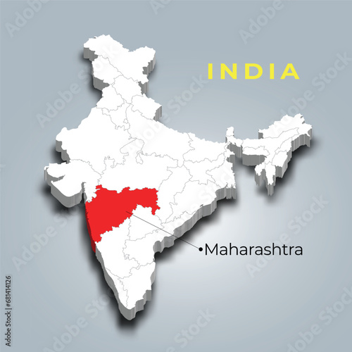 Maharashtra state map location in India 3d isometric map. Maharashtra map vector illustration
