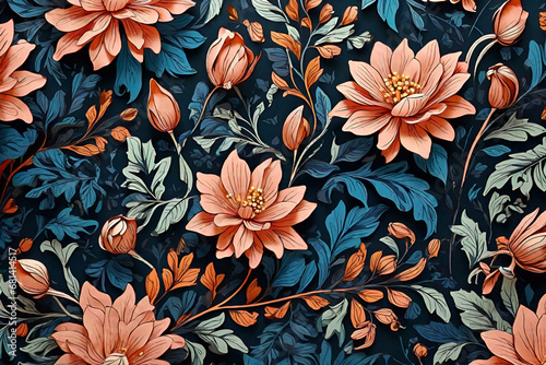 Floral liberty pattern drawing. Plant background