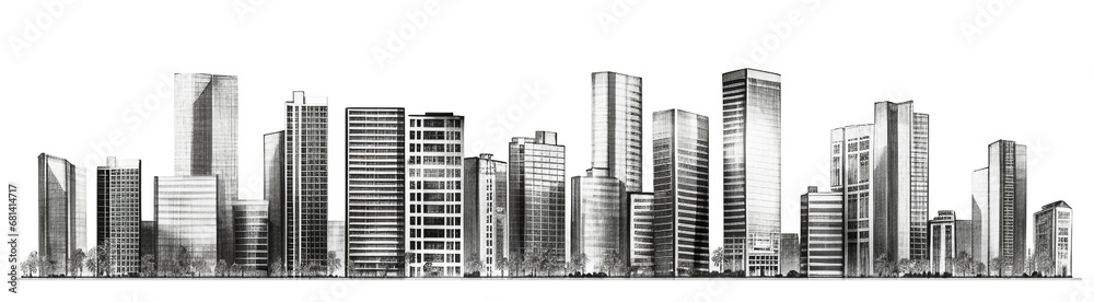 illustration of a skyscrapers in city, drawn by pen. Generative AI image. illustration of a skyscrapers in city, drawn by pen. Generative AI image.