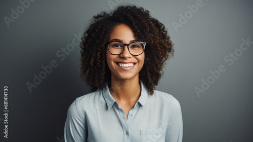 Portrait of beautiful african american businesswoman in eyeglasses smiling at camera.
