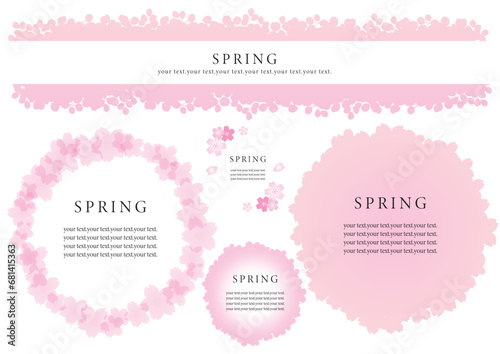 ピンクの春の花イラスト フレーム グラフィック素材 デコレーション