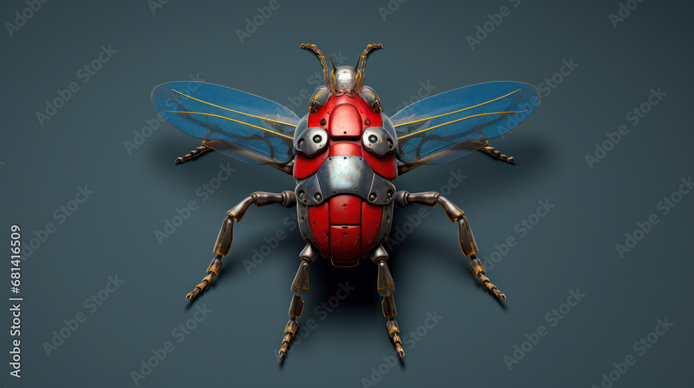 Naklejka premium Toy bug, bug figurine. A software bug concept in programming language, error, unexpected problem 