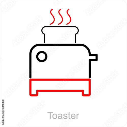 Toaster and bread toaster icon concept 