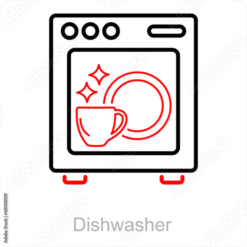 Dishwasher and dish icon concept 