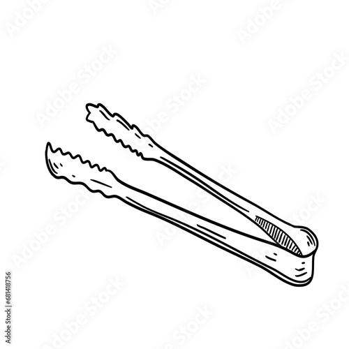 grill tongs barbeque hand drawn