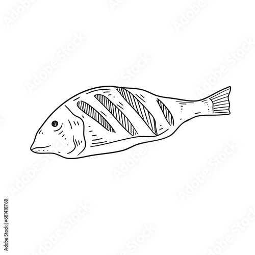 fish barbeque hand drawn
