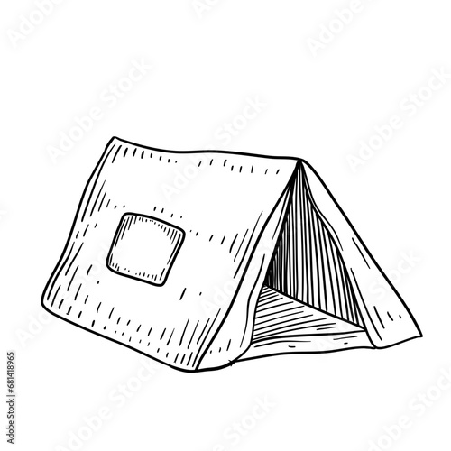 tent camping equipment hand drawn