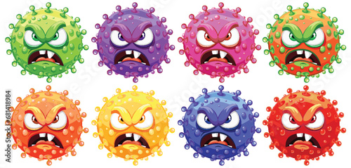 Group of Germ Virus Monster Cartoon Characters