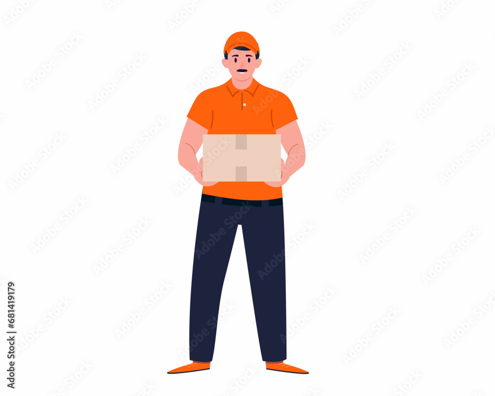 Delivery boy with cardboard box in his hands Delivery of goods vector illustration Delivery boy with cardboard box in his hands Delivery of goods vector illustration