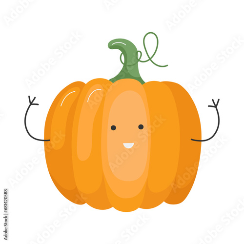 Vector Illustration of Children Healthy Nutrition Concept with a Cute Cartoon Funny Pumpkin. Baby Vegetable Character or Mascot