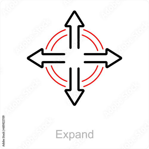 Expand and arrow icon concept 