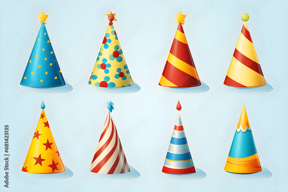 Variety party hats background for brochure banner and publication, light blue background. Variety party hats background for brochure banner and publication, light blue background.