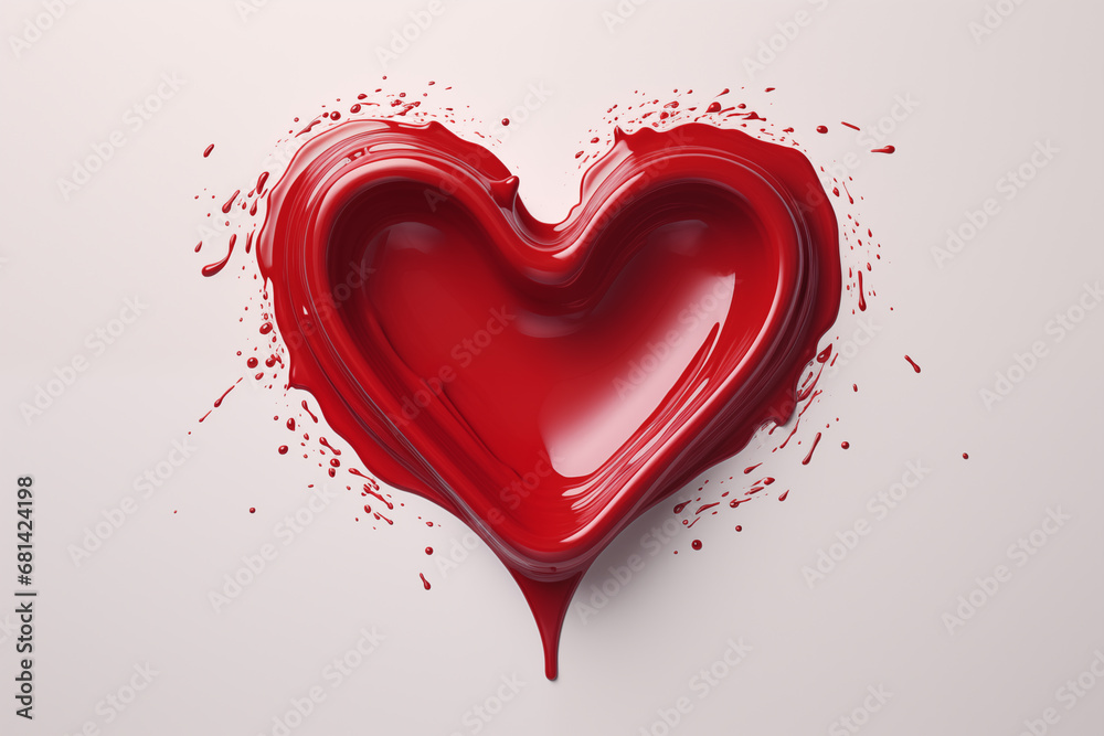 Red liquid with heart shape on white background.