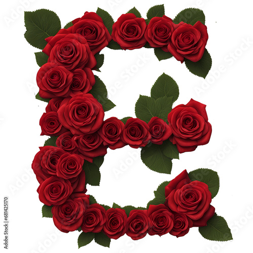letter E  in the shape of red rose.