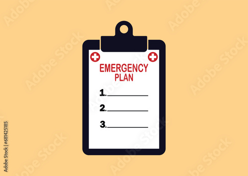 Emergency plan. Clipboard with text Emergency Plan. Vector illustration.