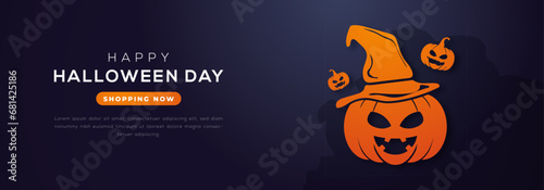 Happy Halloween Day Paper cut style Vector Design Illustration for Background, Poster, Banner, Advertising, Greeting Card