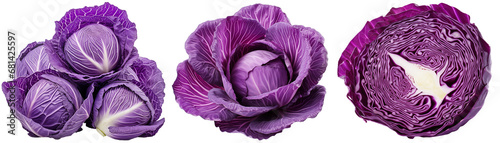 Red cabbage collection isolated on a transparent background, food bundle