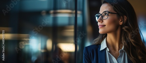 Thoughtful businesswoman contemplates strategies to elevate her company to new technological heights.