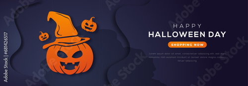 Happy Halloween Day Paper cut style Vector Design Illustration for Background, Poster, Banner, Advertising, Greeting Card