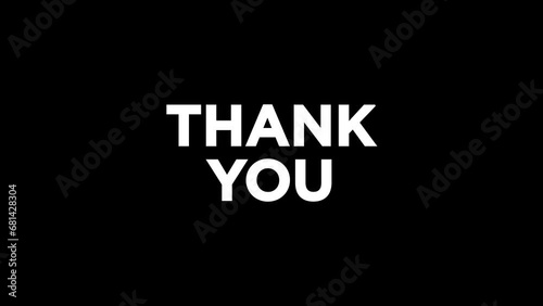 Animation of a thank you note with white writing and a black background