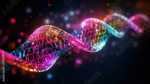 Abstract DNA Strand transformation wallpaper. Biological background. Machine learning. Medical science.