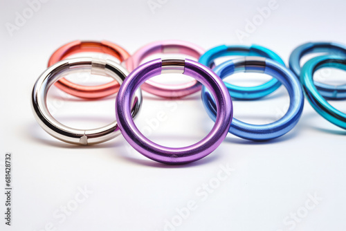 Shot of colorful gymnastics rings on white background, gymnastics circles ready to be used at practice