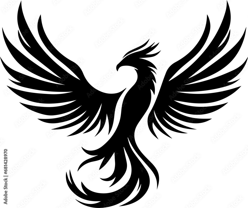 Phoenix Bird Black Silhouette Isolated Vector EPS
