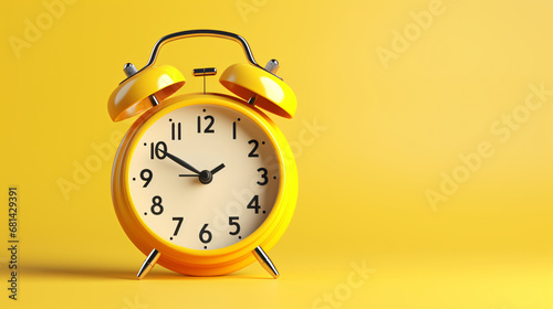 Yellow alarm clock on a white yellow background