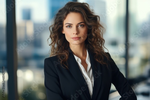 Successful businesswoman standing in front of the corporation. Business concept
