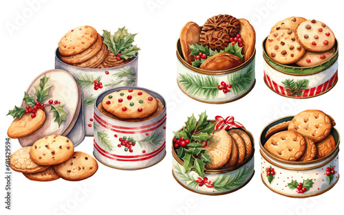 christmas cookies in tins watercolor vectors