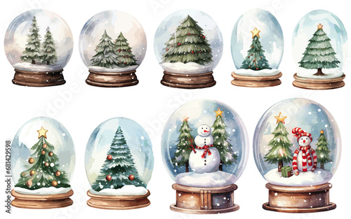christmas snow globe watercolor vectors
