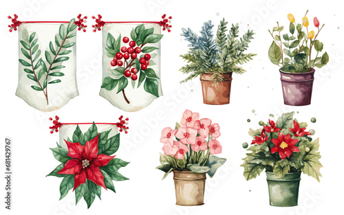 christmas flags and christmas tree gardens vectors