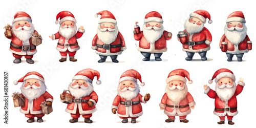 cute watercolor santa claus set