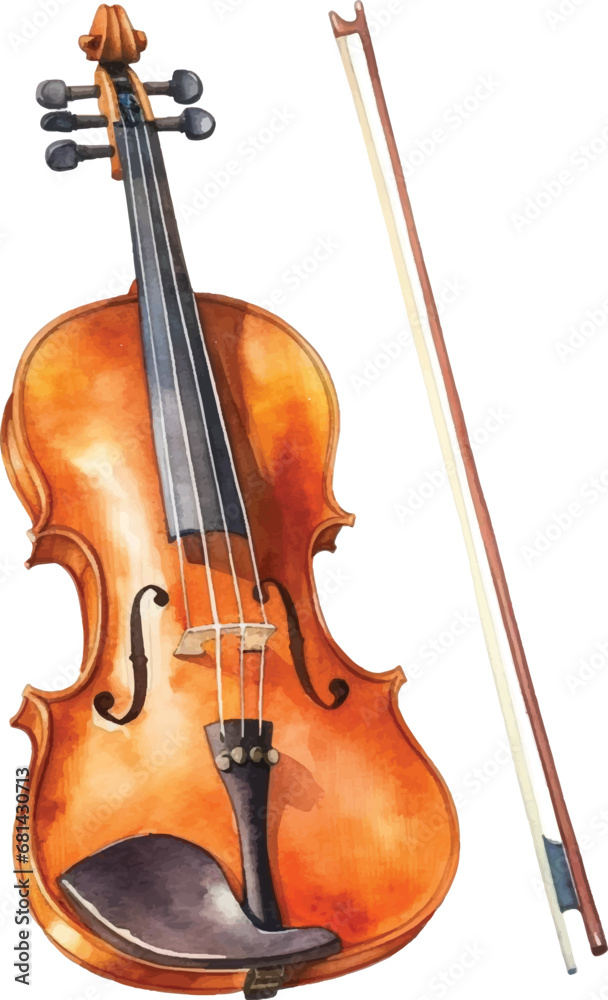 Fototapeta premium Watercolor violin with string isolated on white background